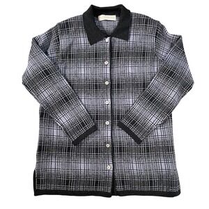 VALERIE STEVENS PETITES Womens Plaid Sweater 100% Merino Wool Button Med Petite